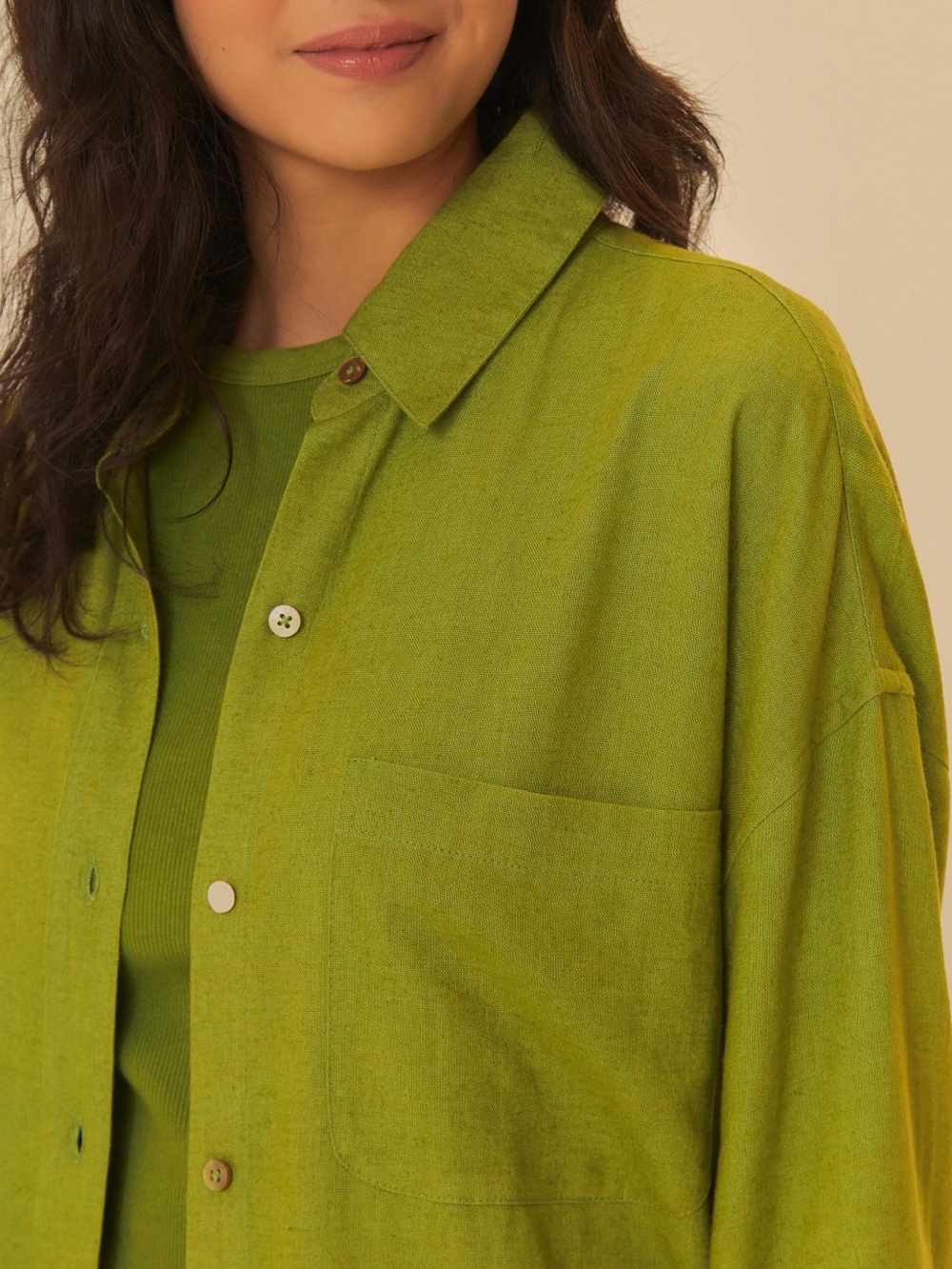 FARM Rio Green Oversized Button-Down Shirt – Size L